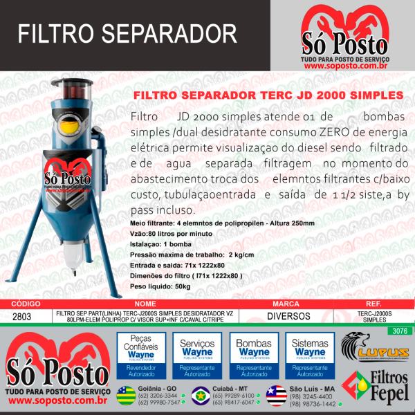 FILTRO SEPARADOR MOD: TERC - JD 2000 SIMPLES