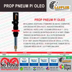 PROP PNEUM P/ OLEO 3:1 X 25LPM ADAP TAMBOR 200 LITROS - C/ TAMPA   9000-OG7 OLEO TB 200 L + TAMPA