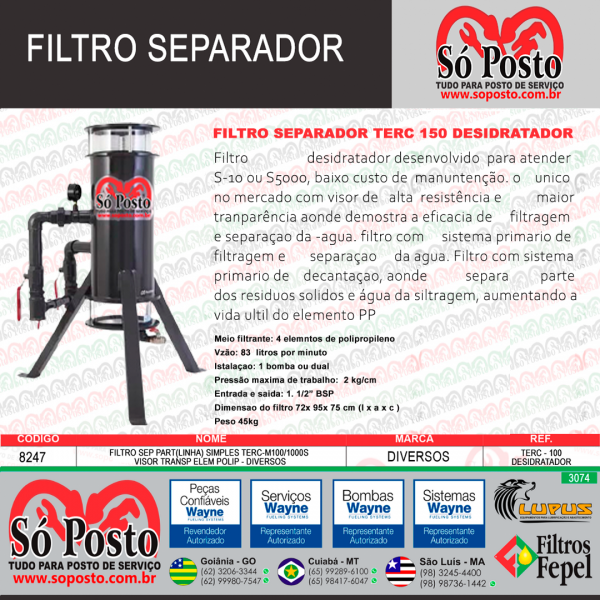 FILTRO SEPARADOR MOD: TERC -  1000 - DESIDRATADOR