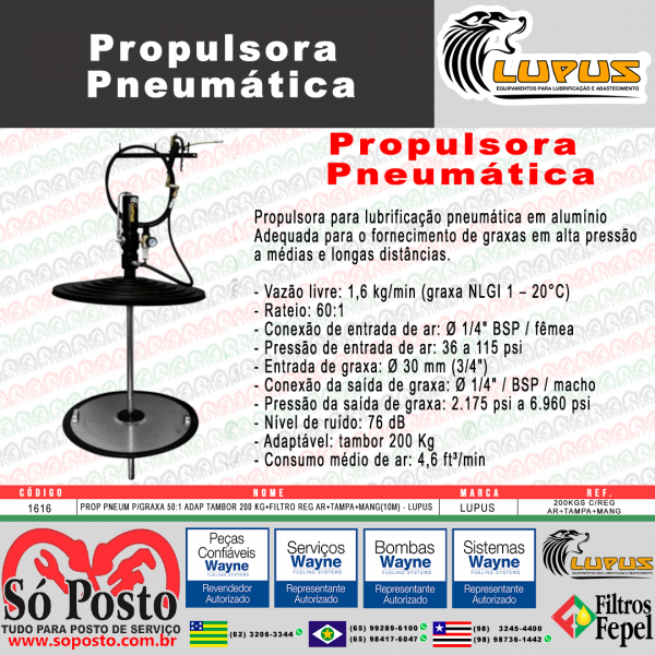 PROP PNEUM P/GRAXA 50:1 ADAP TAMBOR 200 KG+FILTRO REG AR+TAMPA+MANG(10M)    9026-G7