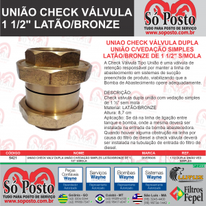 UNIAO CHECK VALV DUPLA UNIÃO C/VEDAÇÃO SIMPLES LATÃO/BRONZE DE 1 1/2" S/MOLA