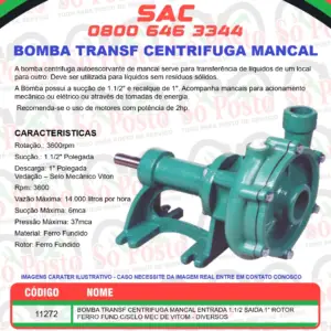 BOMBA TRANSF CENTRIFUGA MANCAL ENTRADA 1.1/2 SAIDA 1" ROTOR FERRO FUND C/SELO MEC DE VITOM - DIVERSOS