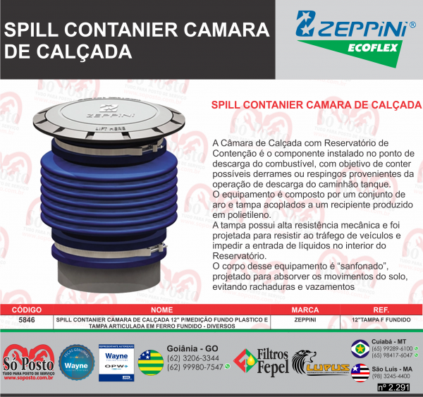 SPILL CONTANIER CAMARA DE CALÇADA 12" P/MEDIÇÃO FUNDO PLASTICO E TAMPA ARTICULADA EM FERRO FUNDIDO