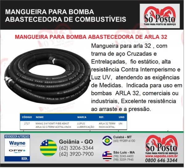 MANGUEIRA BOMBA ABAST 3/4''X5MT P/BB ARLA 32 C/TERM ACETAL+INOX - LUPUS