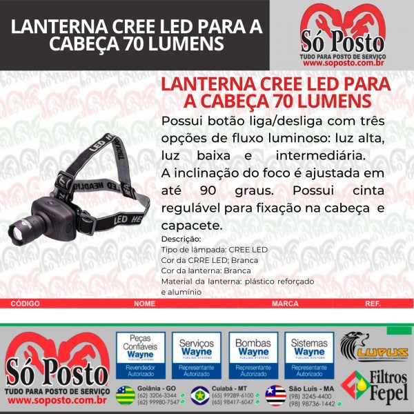 LANTERNA CREE LED PARA A CABEÇA 70 LUMNES