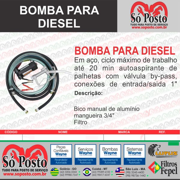 KIT DE ABASTECIMENTO (BOMBA TRANSF) BATERIA 12V S/MEDIDOR P/DIESEL 40LPM+MANG BICO MANUAL 