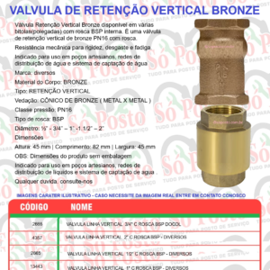 VALVULA LINHA VERTICAL  3/4" C/ ROSCA BSP DOCOL
