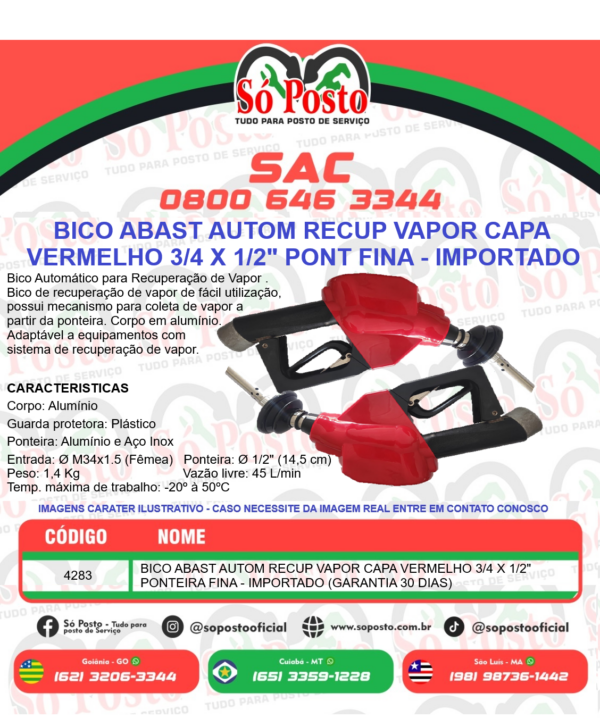 BICO ABAST AUTOM RECUP VAPOR CAPA VERMELHO 3/4 X 1/2" PONTEIRA FINA - IMPORTADO (GARANTIA 30 DIAS) - Image 2
