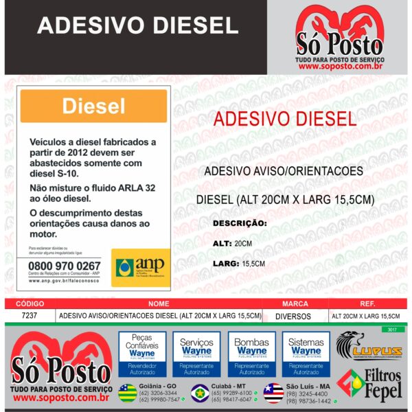 ADESIVO AVISO/ORIENTACOES DIESEL (ALT 20CM X LARG 15,5CM) - Image 2