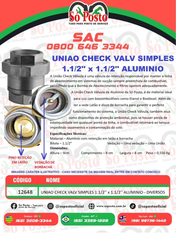 UNIAO CHECK VALV SIMPLES 1.1/2'' x 1.1/2'' ALUMINIO - DIVERSOS - Image 2