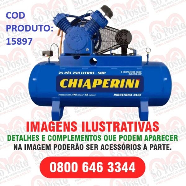 COMPRESSOR DE AR ALTA PRESSAO LINHA BLUE(AZUL) 20PCM-PSI 250 LITROS APV C/MOTOR TRIFASICO SHP - CHIAPERINI - Image 2