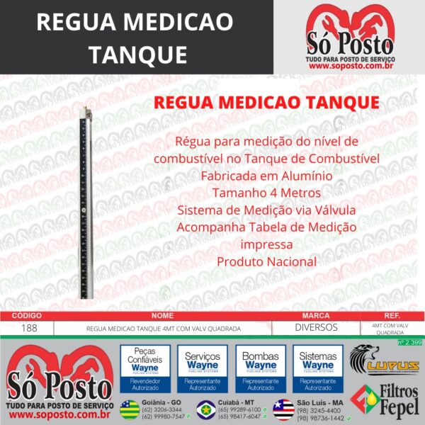REGUA MEDICAO TANQUE 4MT COM VALV QUADRADA - Image 2