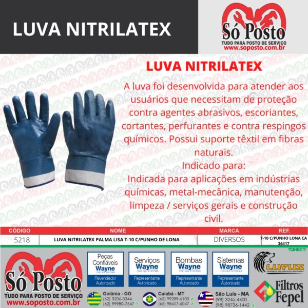 LUVA NITRILATEX PALMA LISA T-10 C/PUNHO DE LONA - Image 2