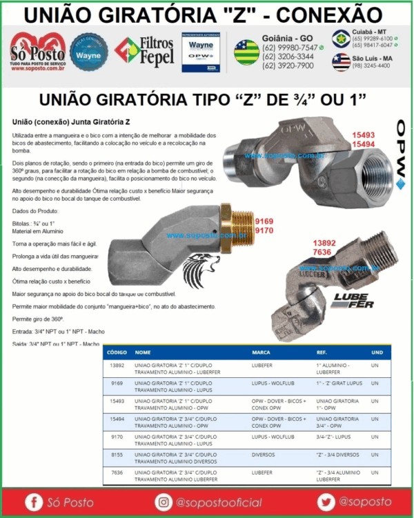 UNIAO GIRATORIA 'Z' 3/4" C/DUPLO TRAVAMENTO ALUMINIO LUBERFER - Imagem 2