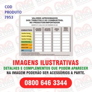 PLACA PLAST ANP VALORES ESTIMADOS TRIBUTOS CONF NOVA LEI ANP 2021(1 PLACA)