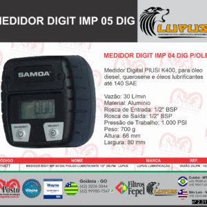 MEDIDOR DIGIT IMP 05 DIG P/OLEO LUBRIFICANTE 1/2" 25LPM 2127 - VAZÃO 25LPM - 1/2"
