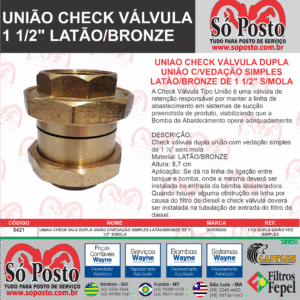 UNIAO CHECK VALV DUPLA UNIÃO C/VEDAÇÃO SIMPLES LATÃO/BRONZE DE 1 1/2" S/MOLA