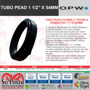 TUBO PEAD 1.1/2" X 54MM x 1 METRO C/LINER TECN CONDUTIVA KPS POR METRO - OPW