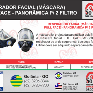 RESPIRADOR FACIAL (MASCARA) FULL FACE - PANORAMICA P/ 2 FILTRO AIR SAFETY FULL FACE ABSOLUTE CA-16774 S/OS FILTROS