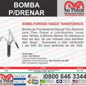 BOMBA P/DRENAR TANQUE(TRANSF) MANUAL SÓ BOMBA F FUND - MAC LUB