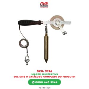 TRENA EM AÇO CROMO-ACETINADO P/MEDIÇÃO DE PROFUNDIDADE 20MT C/PRUMO + GARRA ATERRAMENTO